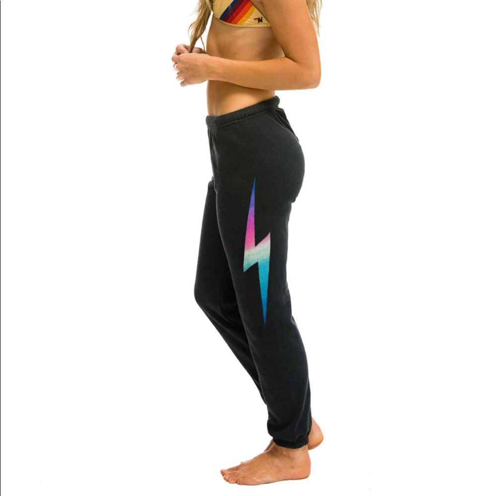 WOMEN'S LIGHT WEIGHT BOLT SWEATPANTS - CHARCOAL // RAINBOW PINK